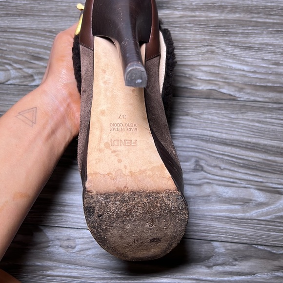 FENDI Fendista Shearling Fur Brown Suede Buckle Platform Ankle Boots - Picture 6 of 7